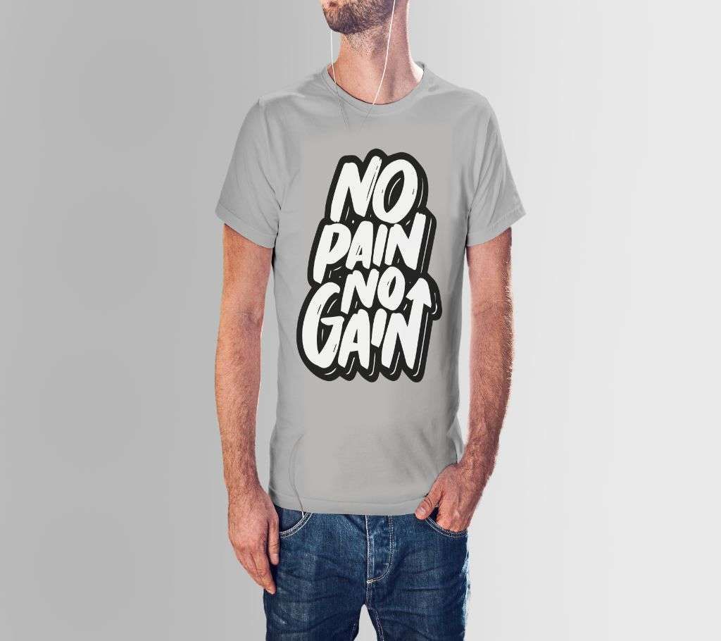 NO PAIN NO GAIN ASH COTTON TSHIRT FOR MEN