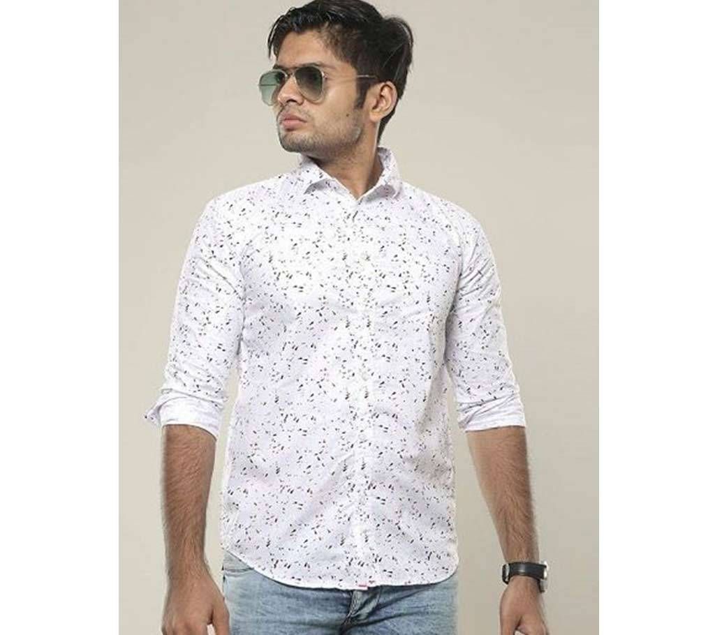 White Long Sleeve Printed Casual Shirt for Men