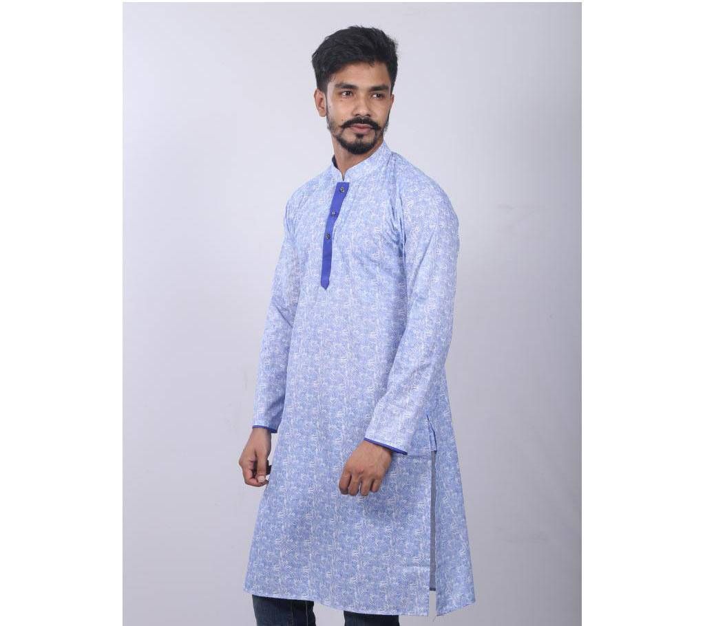Semi Long Blue Cotton Panjabi