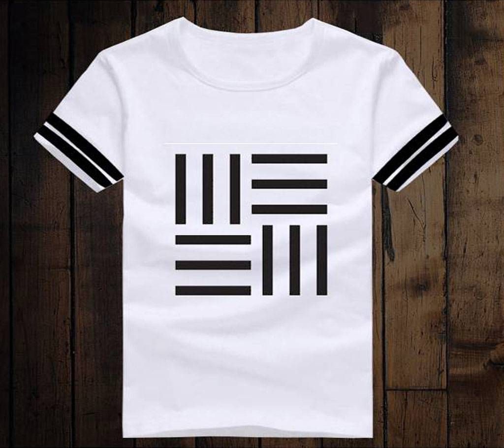 White and Black Design Half Sleeve T-Shirt
