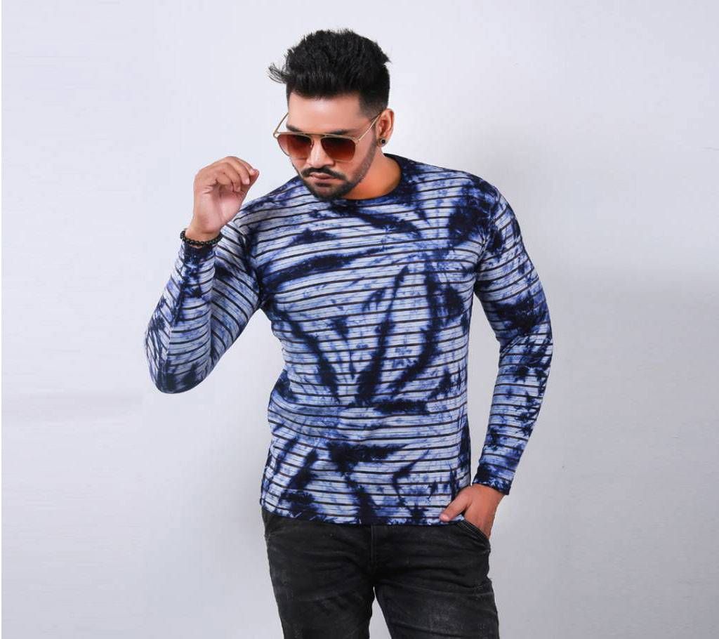 all over wash effect long sleeve t-shirt blue