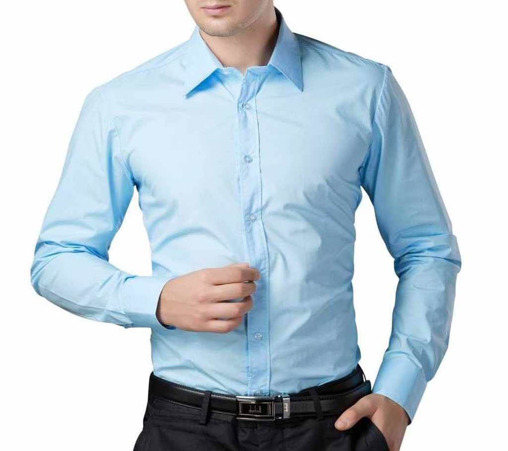 Sky Blue Cotton Full Sleeve Shirt for Men