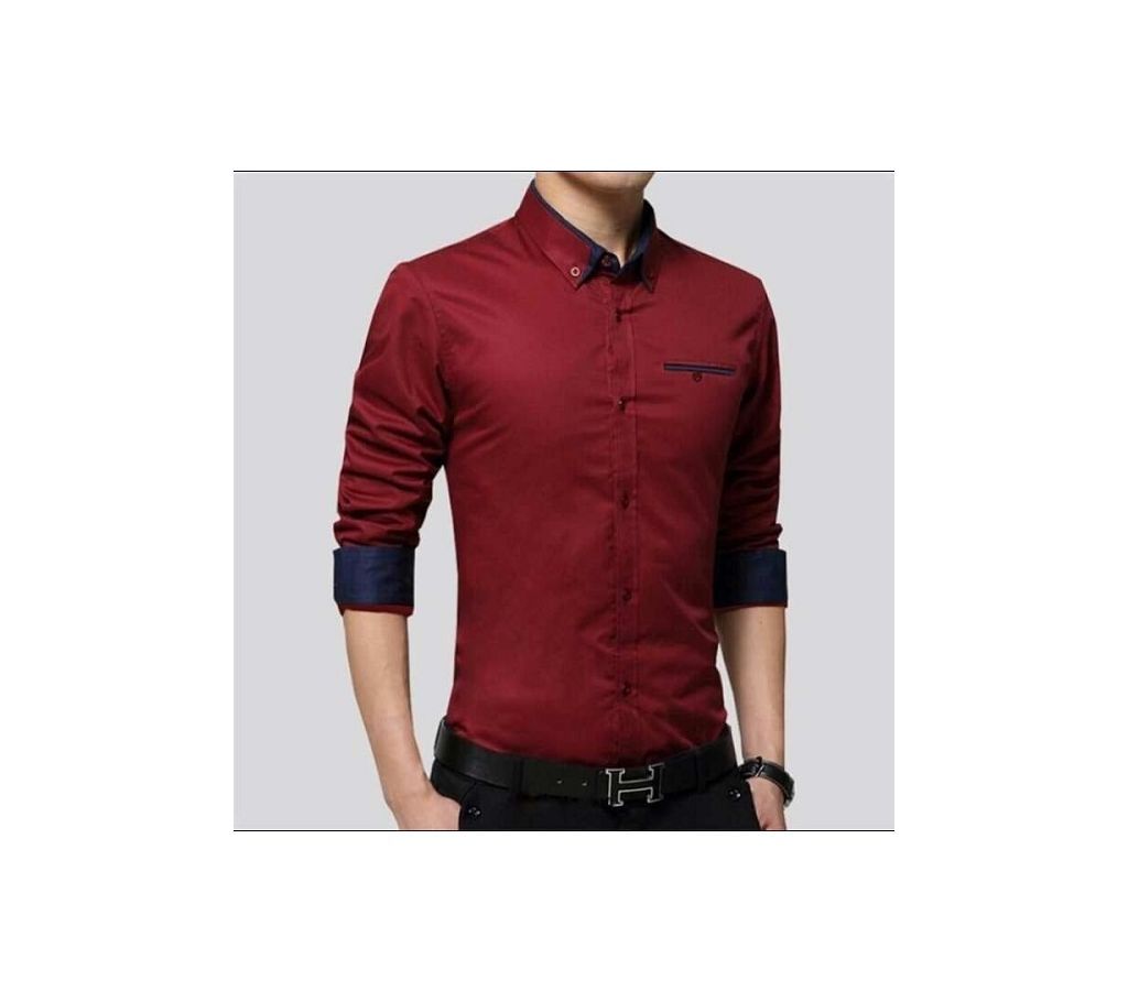 Maroon Long Sleeve Formal Shirt for Men