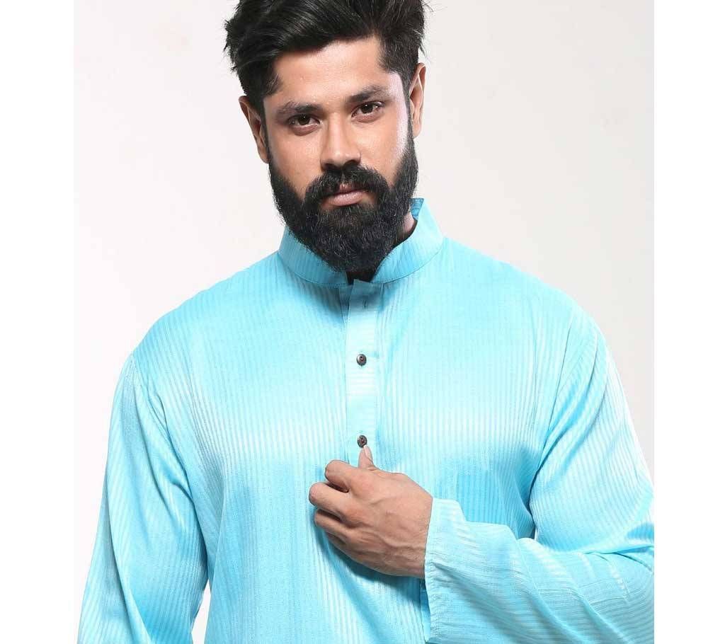 44-Mens Cotton Punjabi - Teal Striped