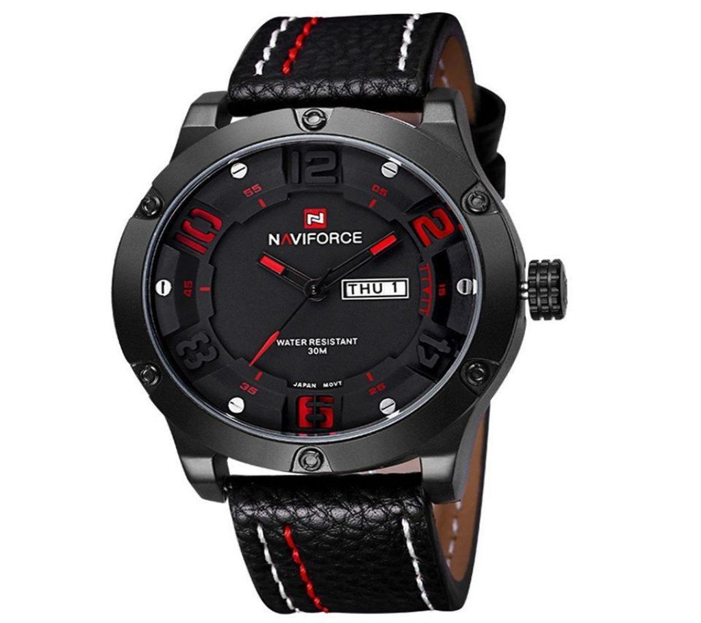 Naviforce 9070 Casual Waterproof Analog Quartz Leather Strap Men Watch - White-Black