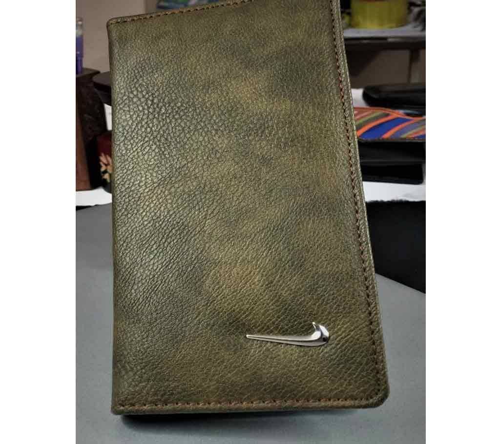 Nike Logo Artifical Leather Khaki Long Wallet for Men Mobile Cover Card Holder