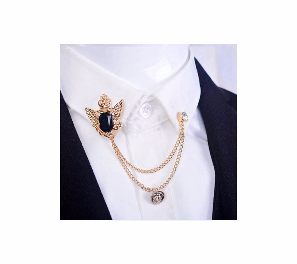 Vintage Crown Eagle Wing Design Collar Brooch Pin For Men
