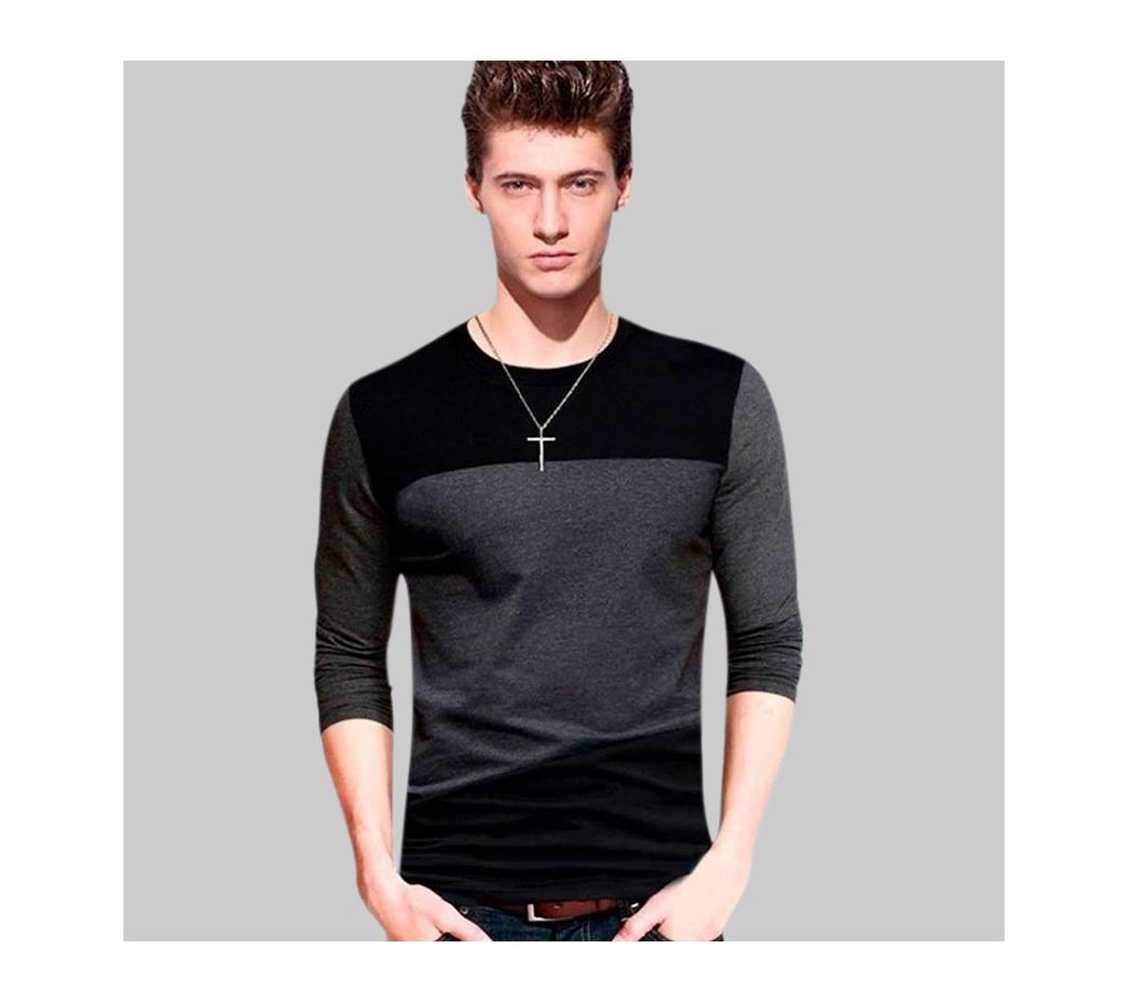 Black & Gray Full Sleeve T Shirt For Men 