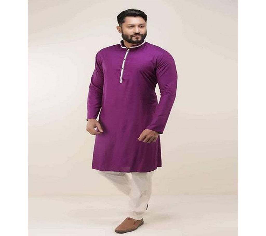Purple with Purple and White Mix Collar Cotton Panjabi  15