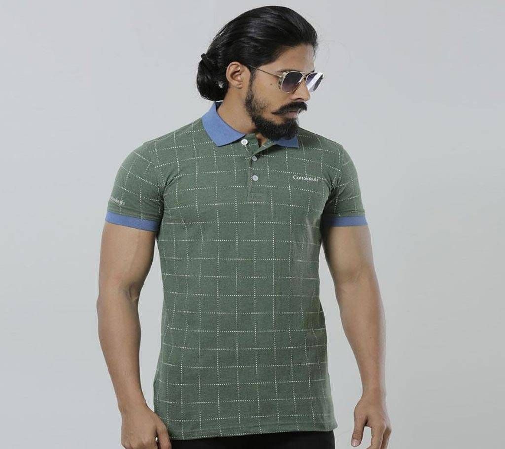 Green AOP Cotton Pique Polo t-shirt
