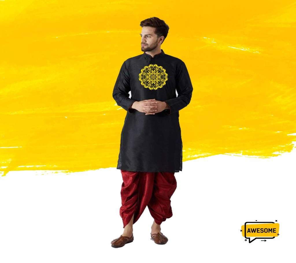 black silk design Semi long punjabi