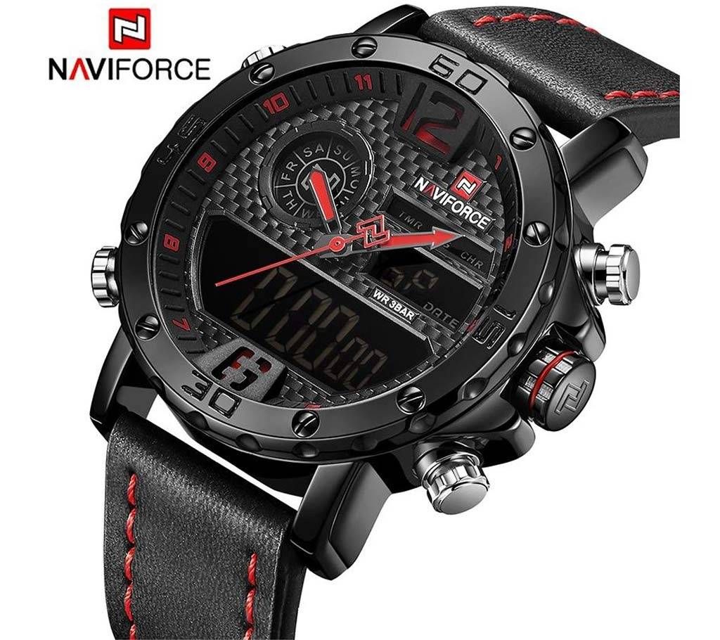Naviforce 9134 black leather watch