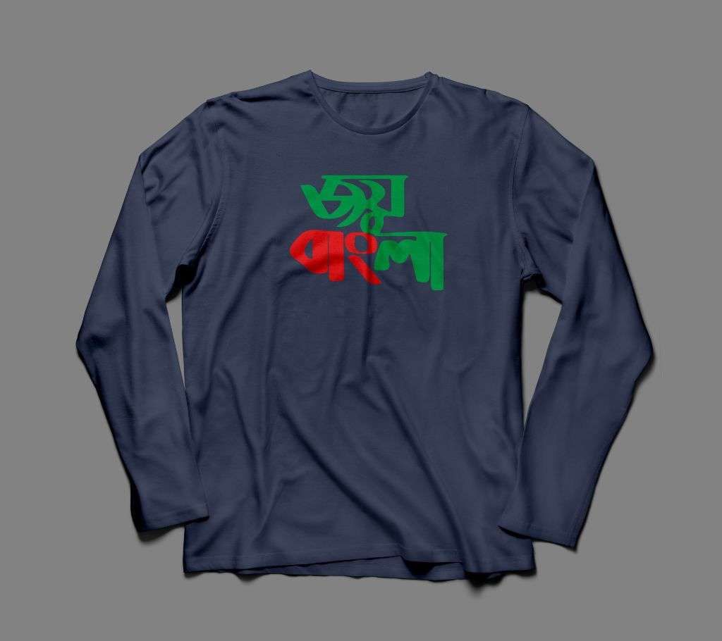 JOY BANGLA LONG SLEEVE NAVY BLUE COTTON TSHIRT FOR MEN