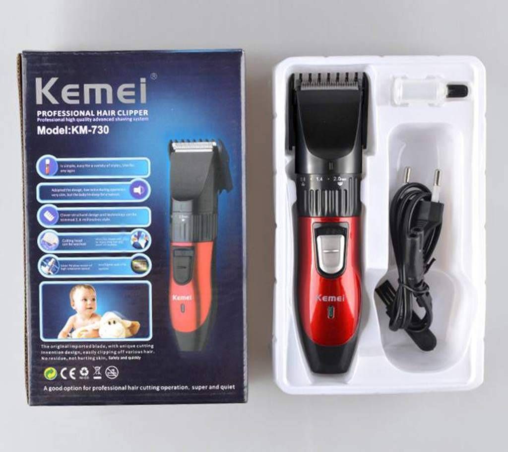 Kemei KM-730 Rechargeable Hair Trimmer - Black and Red