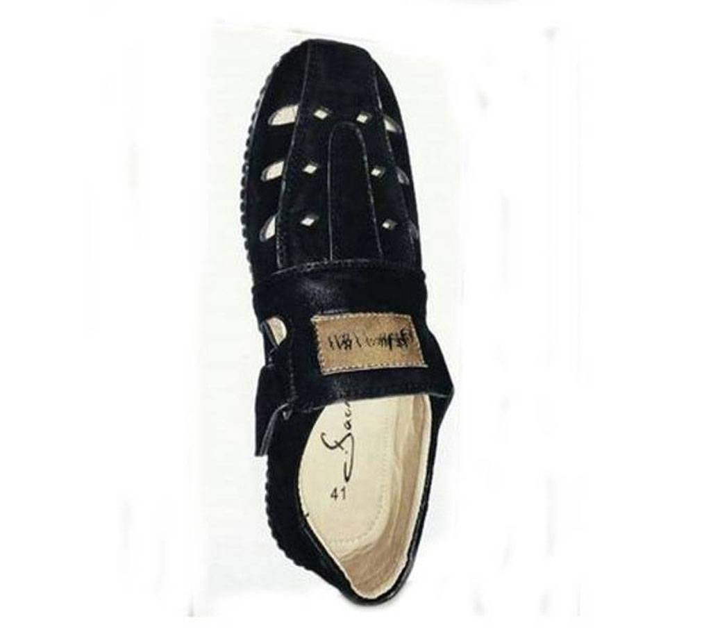 Gents Leather Casual Sandals Cum Shoes-Black