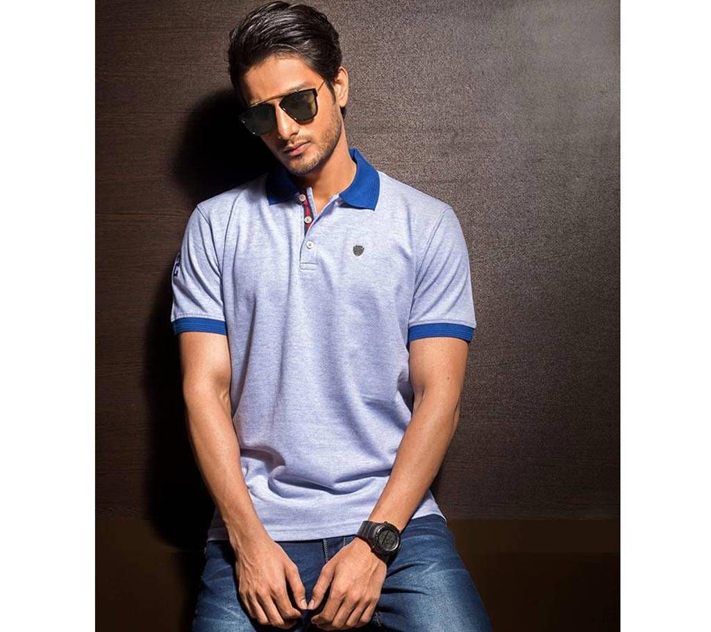 Asmoor Sky Blue Cotton half sleeve polo shirt for men 