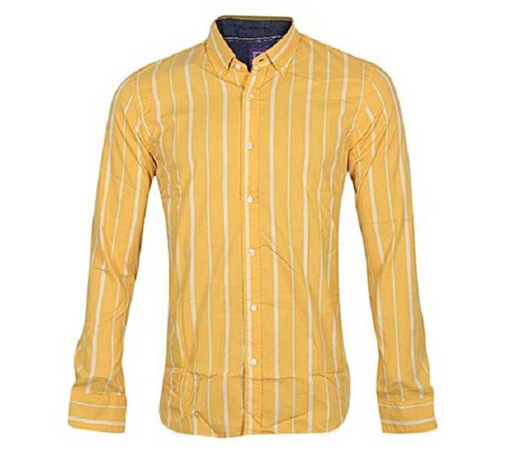 Yellow Cotton long sleeve Slim Fit Shirts