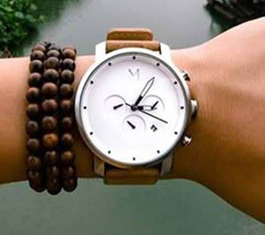 Mens Leather Band Wrist Watch
