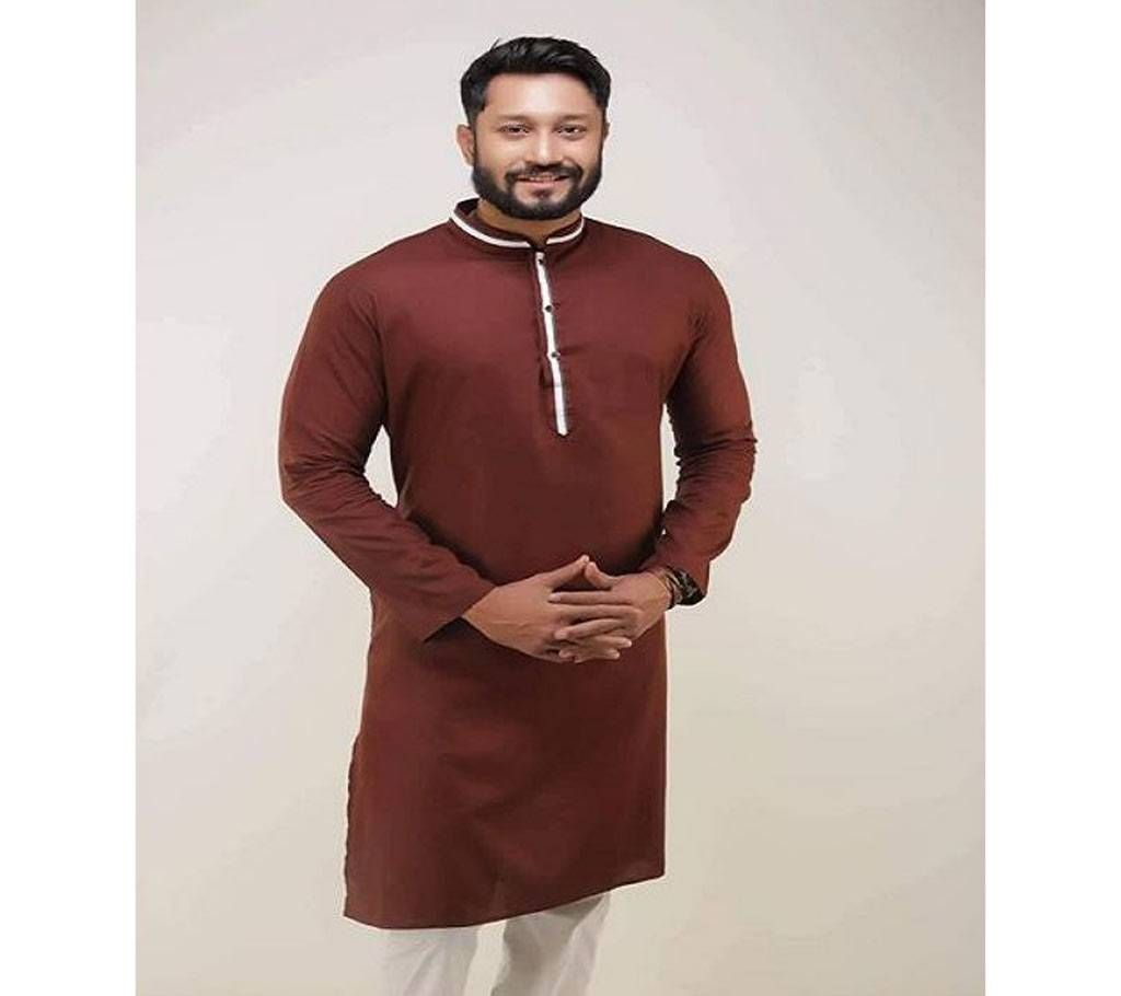 Brown with Brown and White Mix Collar Cotton Panjabi  14