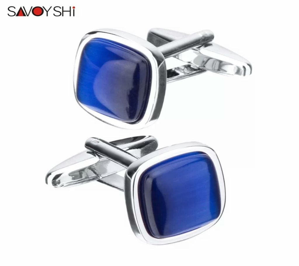 SAVOYSHI Blue Opal Stone Cufflinks for Mens