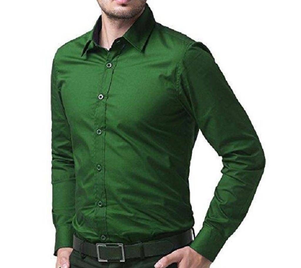 Bright Green Color Cotton Formal Shirt For Men