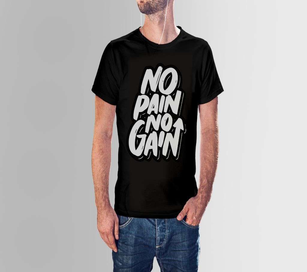 NO PAIN NO GAIN BLACK COTTON TSHIRT FOR MEN