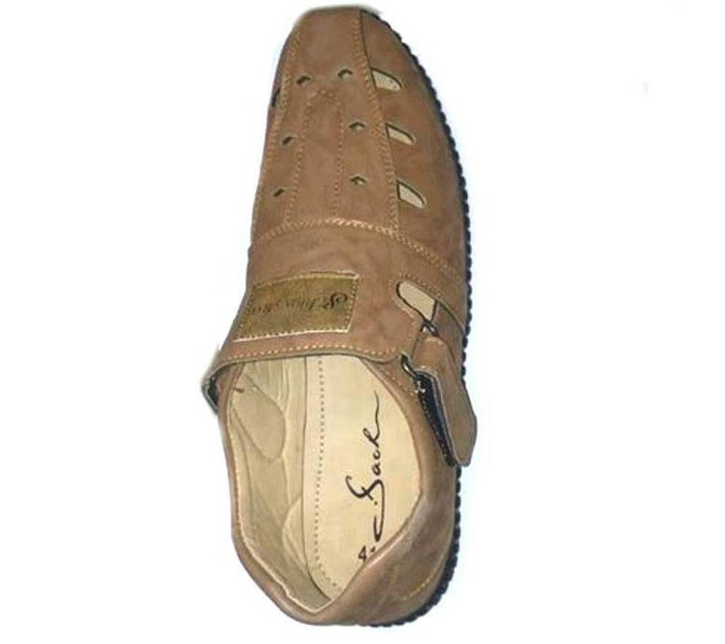 Gents Leather Casual Sandals Cum Shoes-Chocolate
