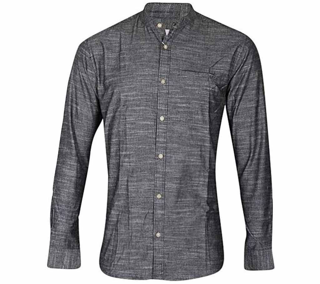 Gray Cotton Long Sleeve Casual Shirt for Men