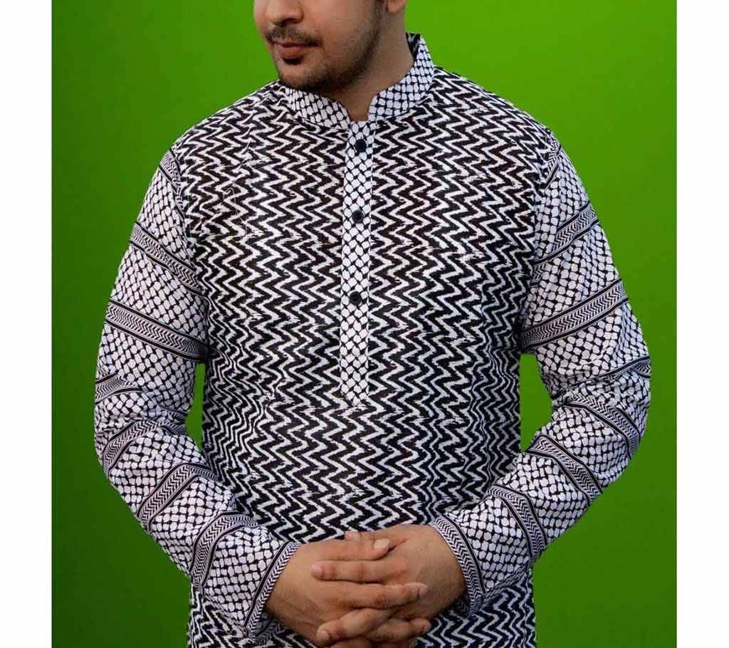 Black print silk panjabi 