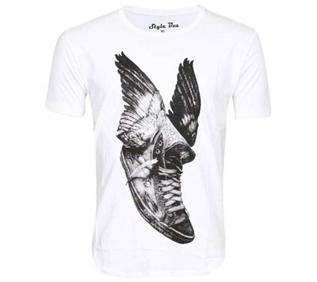 Flying shoe white printed half sleeve t-shirt