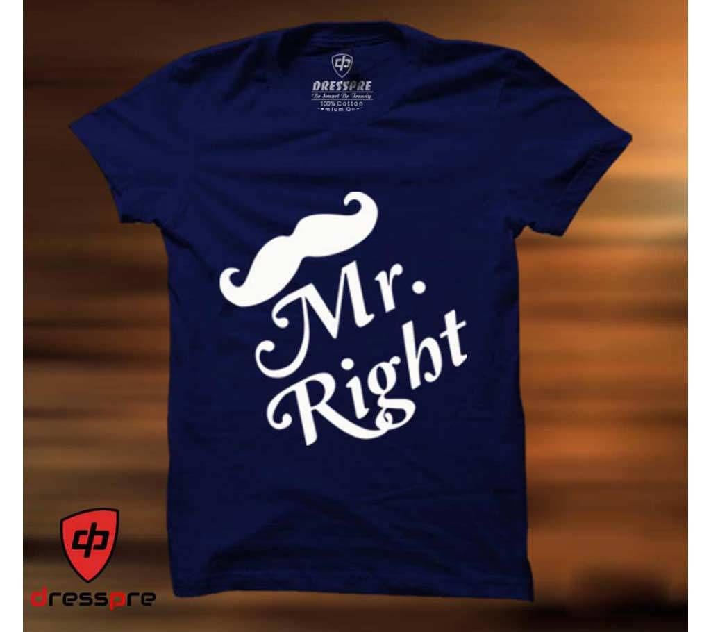Mr. Right Half Sleeve Gents Casual T-Shirt