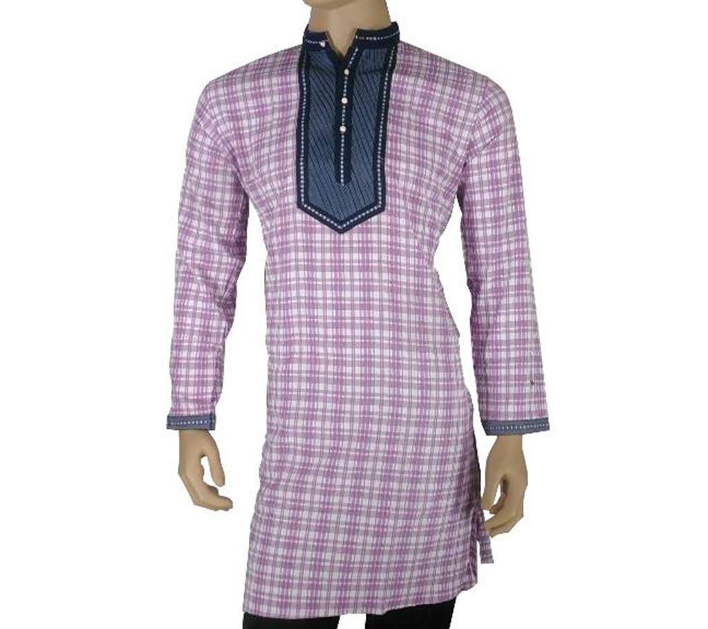 Cotton Semi Long Multicolor Check Panjabi for men 21
