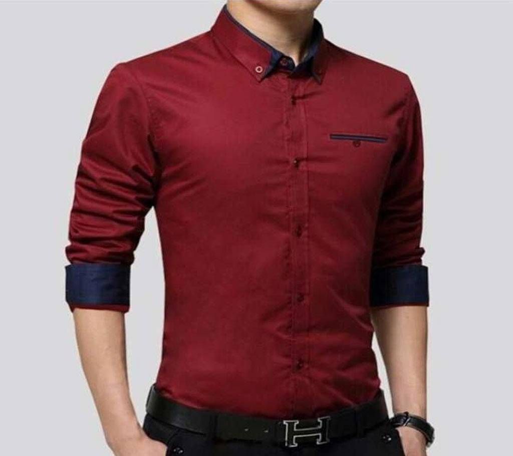 Maroon Long Sleeve Casual Shirt for Men - 2