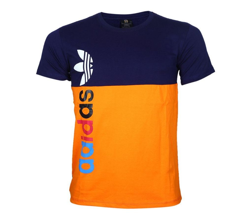 Navy and Orange Half Sleeve Cotton T shirt