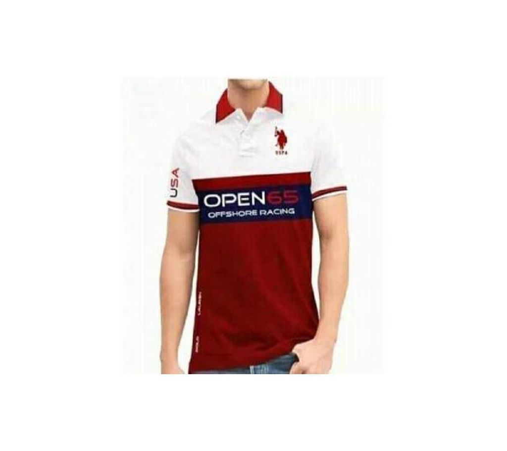 Polo T-shirt For Men  White And Maroon Combination