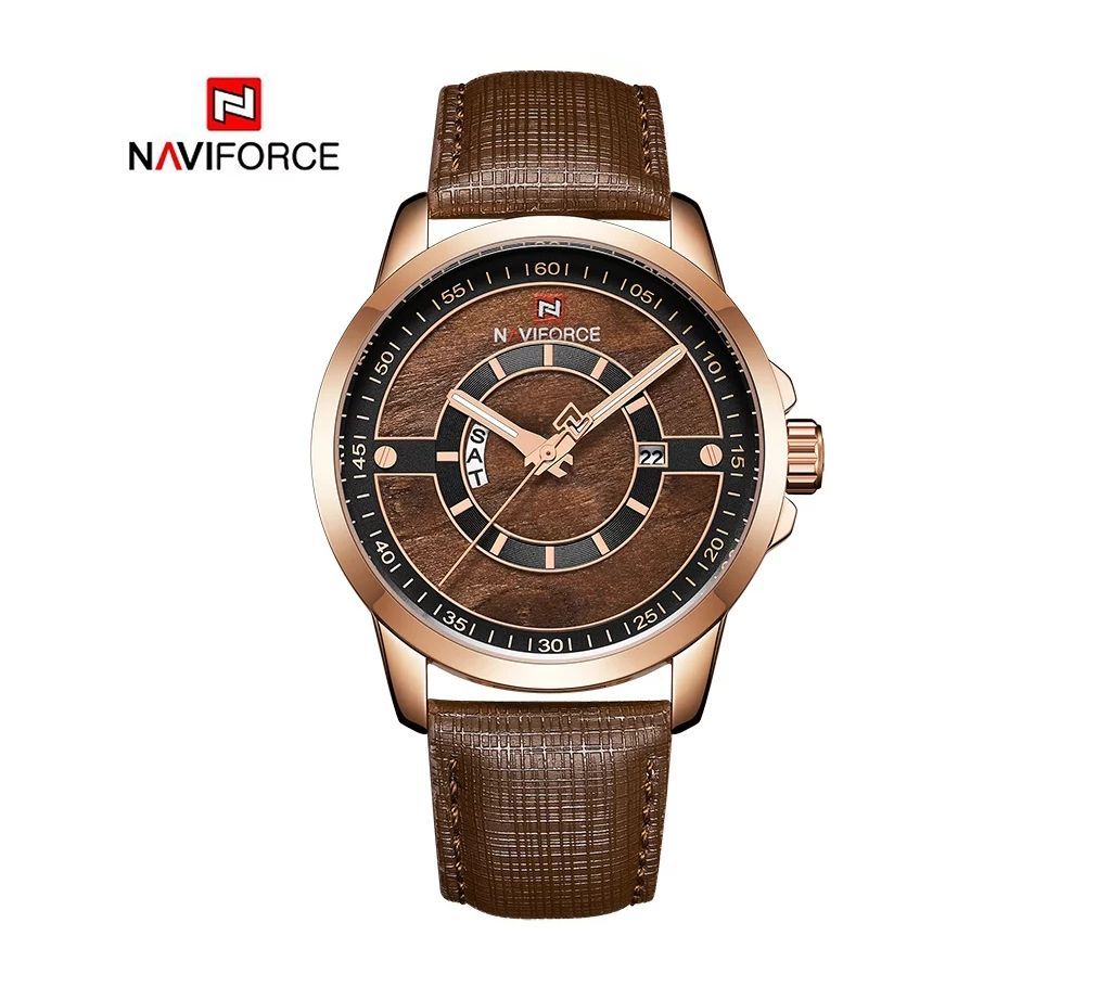 NAVIFORCE 9151M Wood Dial Leather 3atm Waterproof Quartz Fashion Watch