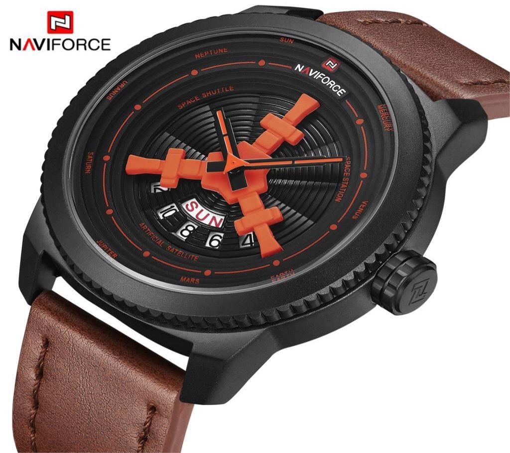 NAVIFORCE 9156 Hot Sale Brand New Watch Men Fashion Sports Week Date Leather Quartz Wristwatch Clock Male 3Bar Waterproof Black Red
