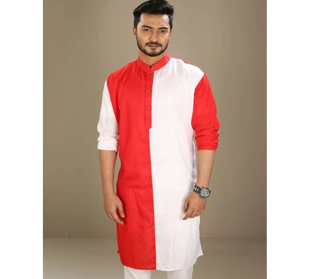 Boishakhi Cotton Punjabi for Men-Red and White