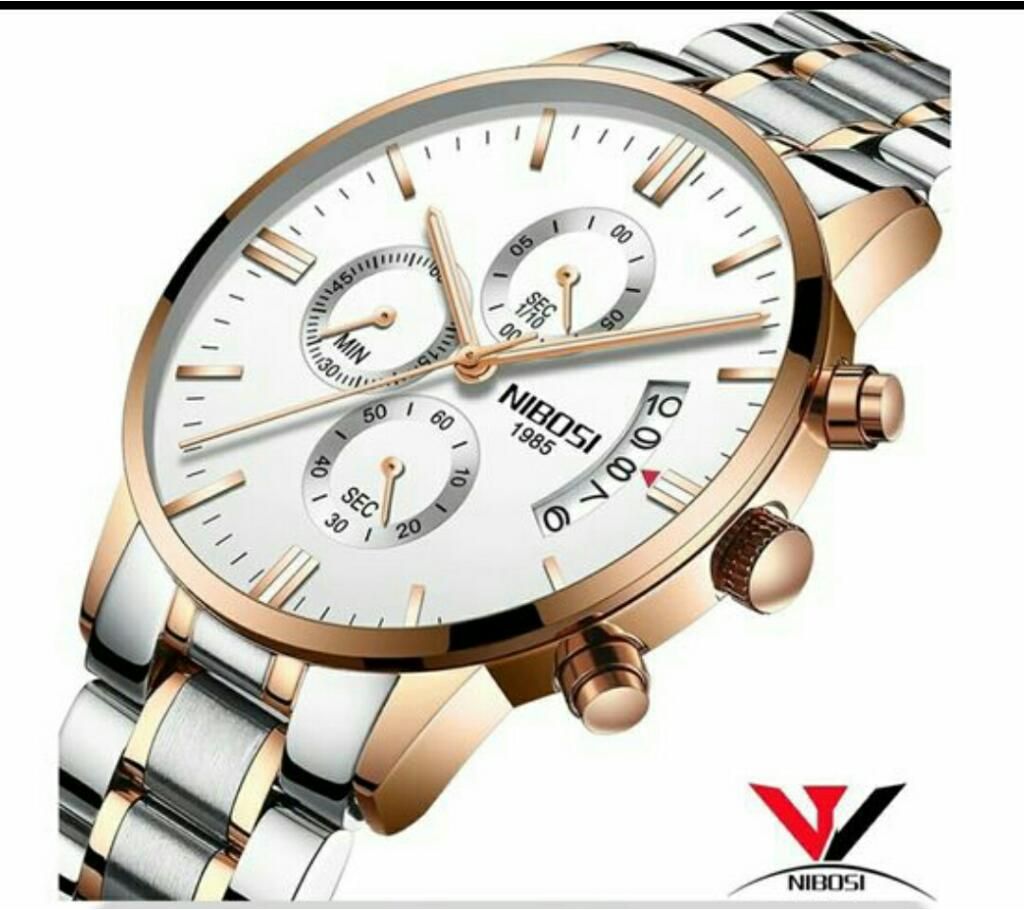Nibosi Waterproof Wrist Watch For Men-Silver And Golden 