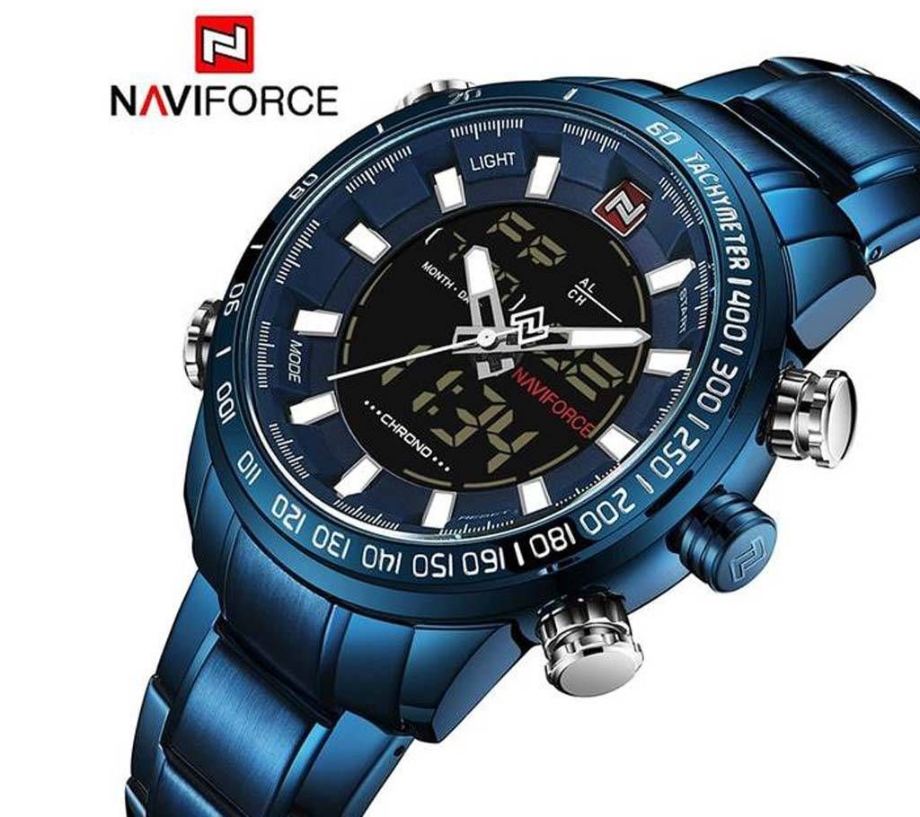 NAVIFORCE NF9093 BLUE STAINLESS STEEL DUAL TIME WATCH
