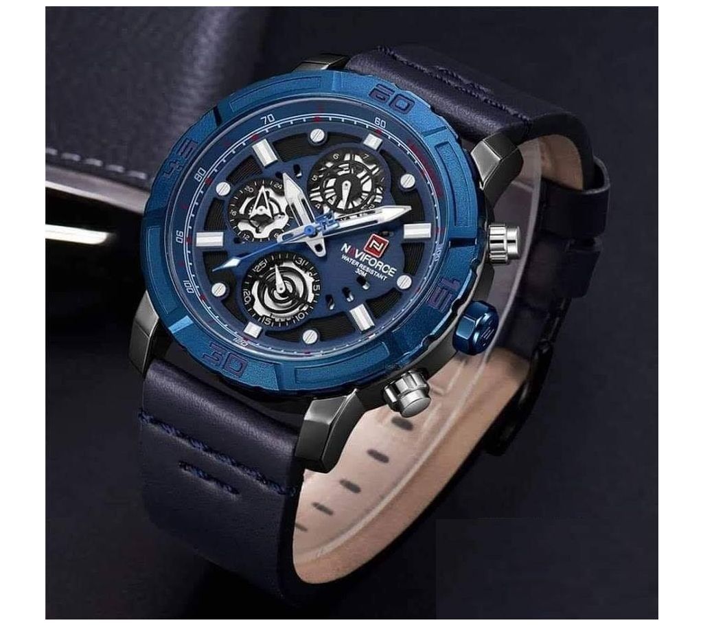 Naviforce Blue Leather Wrist Watch for Men
