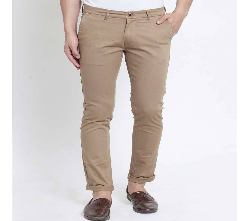 Menz slim fit gabardine full pants - Brown Cream