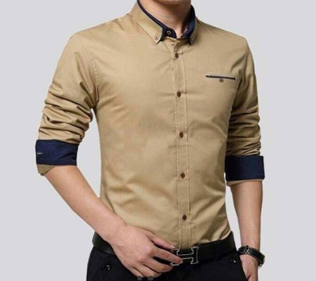 Brown Long Sleeve Casual Shirt for Men - 1