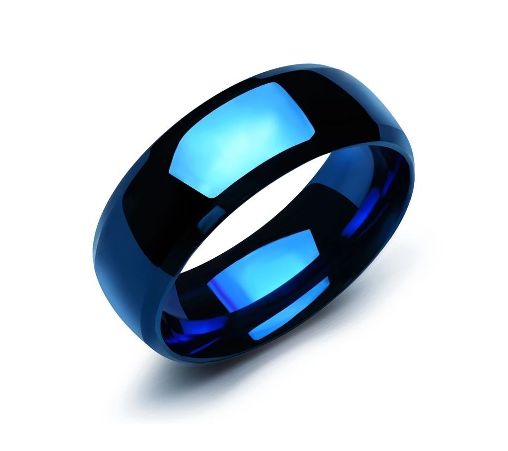 AENINE Stainless Steel Blue Color Couple Ring Jewelry For Men Minimalist Simple Surface Trendy Ring