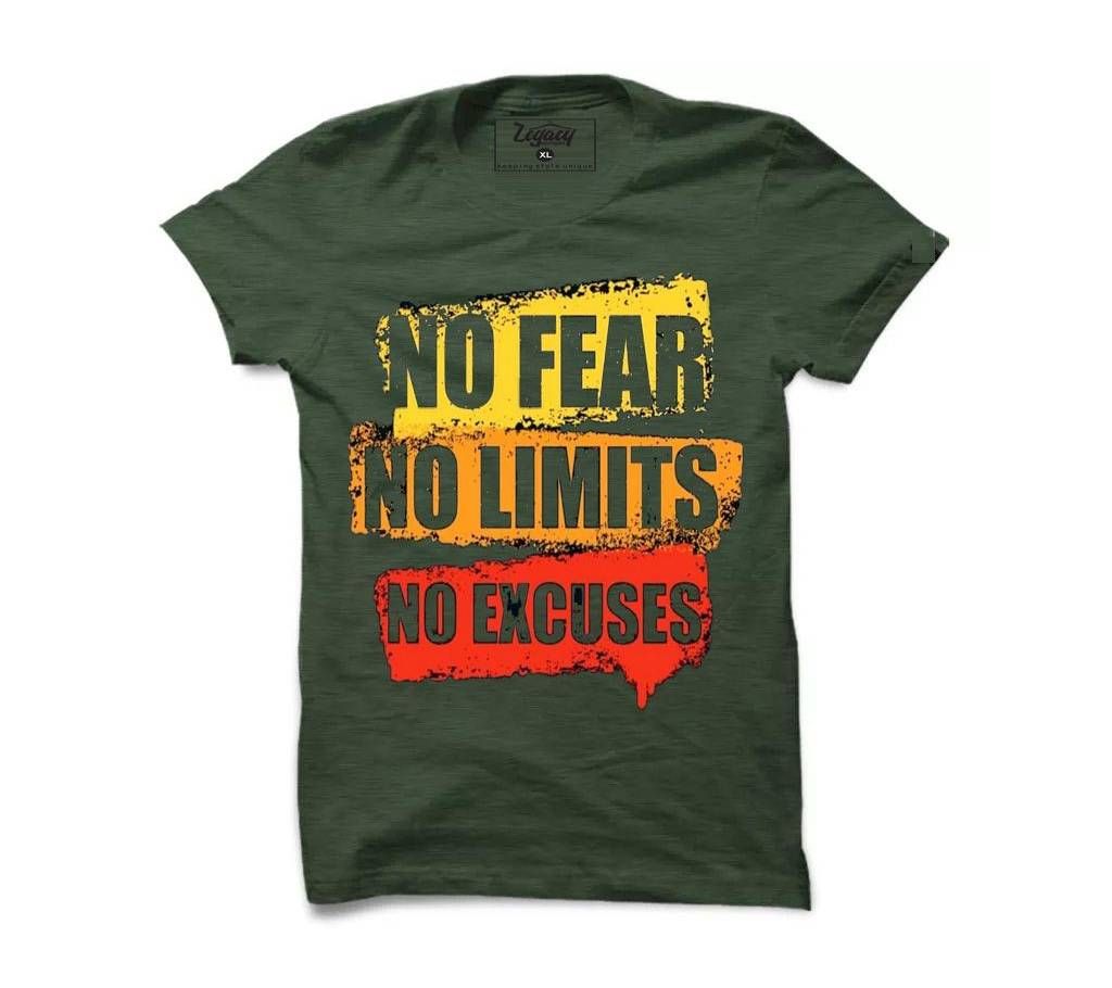 Cotton Rubber print T-Shirt - Green - No Fear No Limits