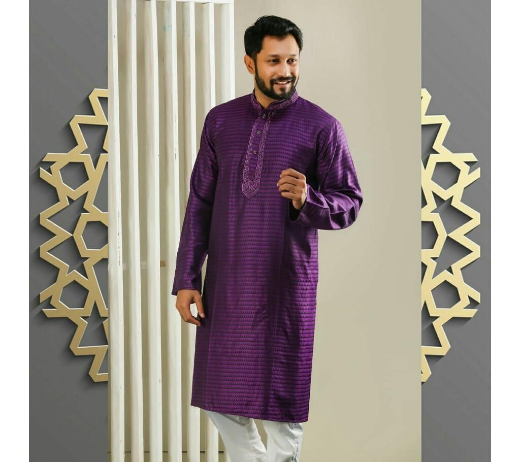 Men's Semi Long Panjabi   Purple