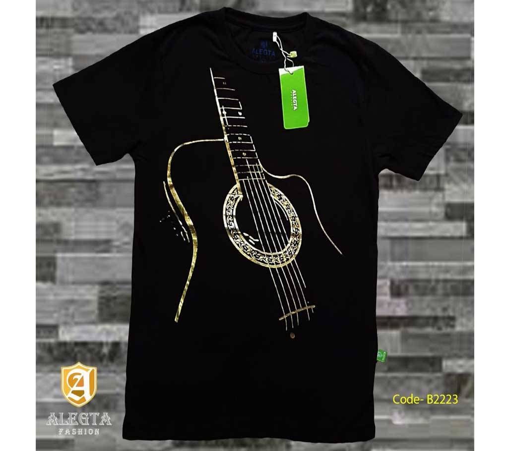 golden guitar foil print cotton T-shirt