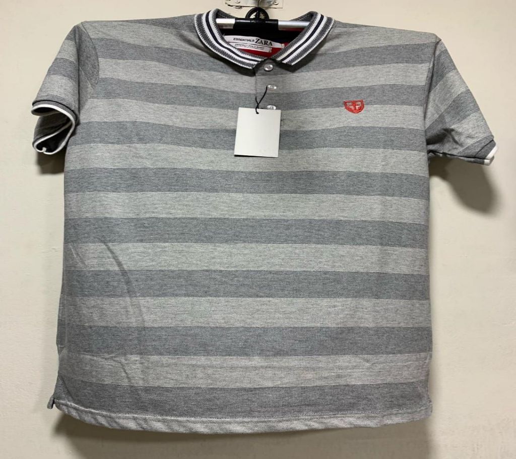 Trendy Men Polo T-shirt - Ash Stripe - RTL