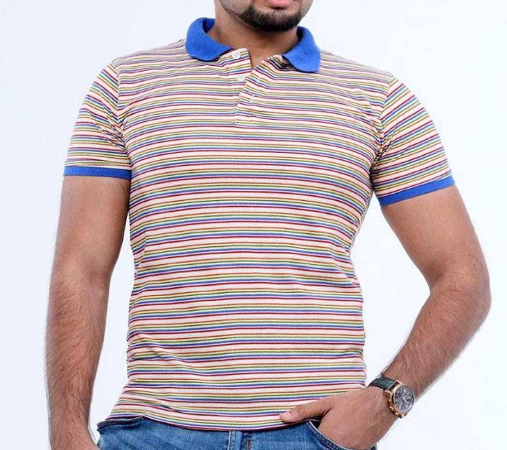 DUDE STYLE Cotton Mens Polo T-Shirt - DCP_010 - Multi Color Stripe