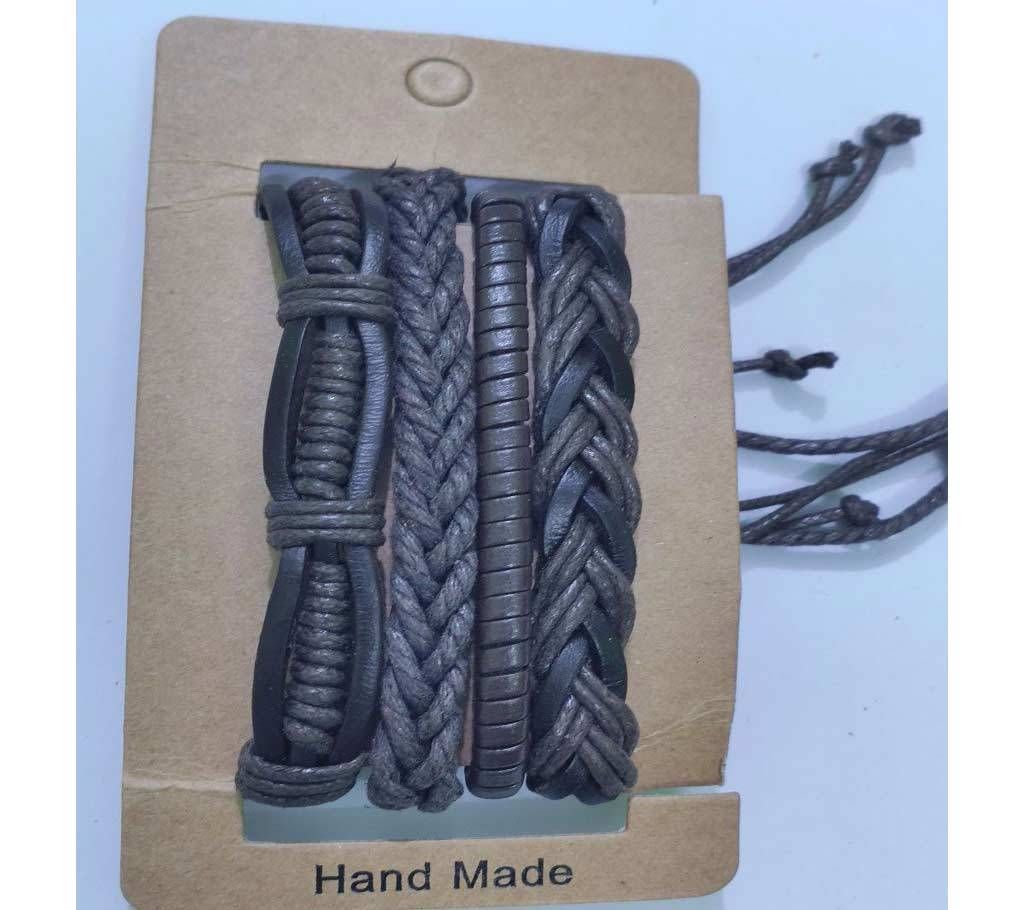 4pcs/set Woven Punk Vintage Leather Bracelets For Men